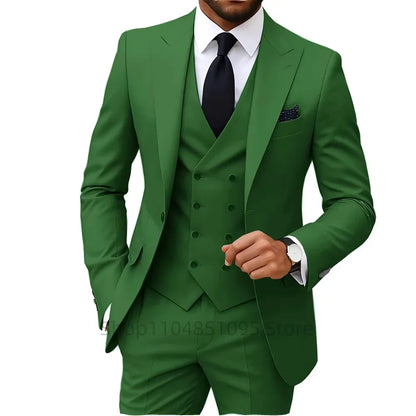 Slim Fit 3-Piece Men's Suit Set for Office Formal Business Wedding Groom Tuxedos Jacket Vest Pants Casual Male Men Clothing