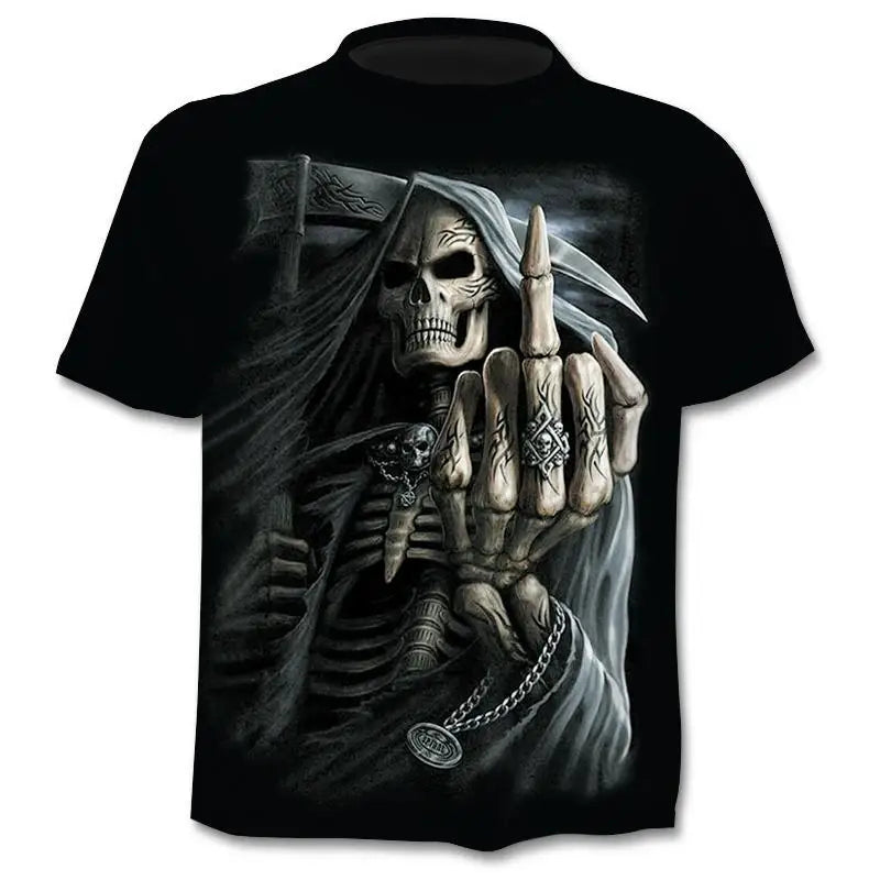 New retro street punk motorcycle men's T-shirt 3D shirt casual fashion hip-hop horror short sleeved round neck men's clothing