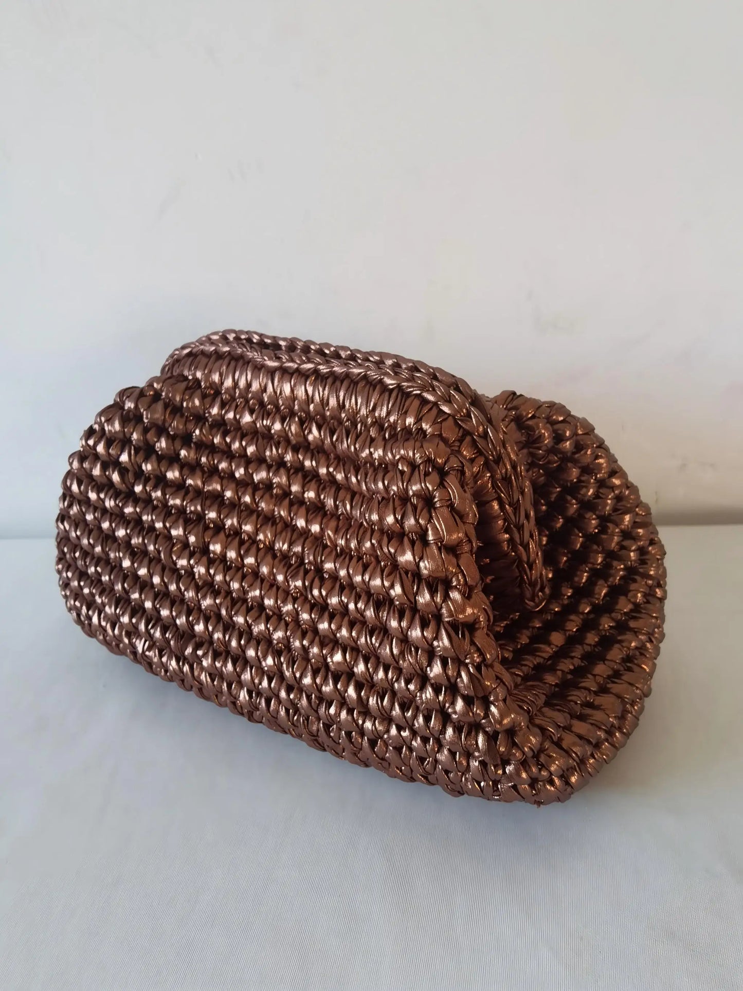 Yingzi Silver Cloth Strip Crochet Clip Bag Woven Underarm Bag Metallic Lustre Clutch Large Size Bag