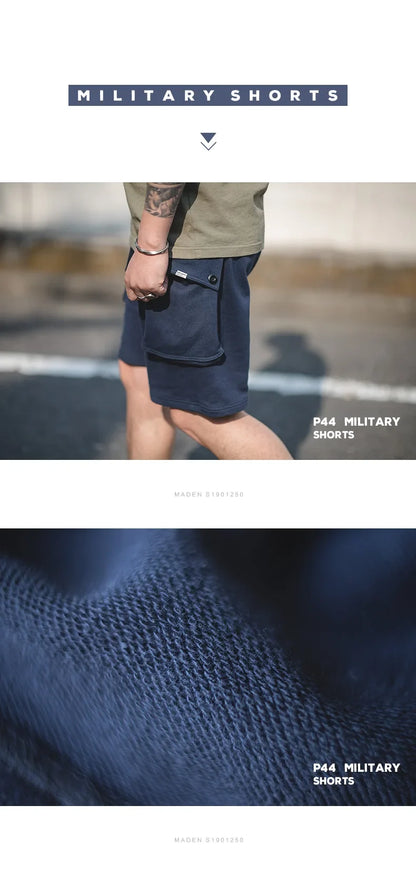 Navy Blue P44 Cargo Joggers Shorts Men Loose Cotton Large Pocket Work Tactical Short Pants Amekaji Casual Knitted Shorts