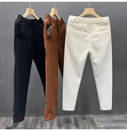 2026 High-grade Men's Solid Suit Pants Spring Summer Korean Style Pocket Straight Nine Split Pants Male Business Casual Trousers
