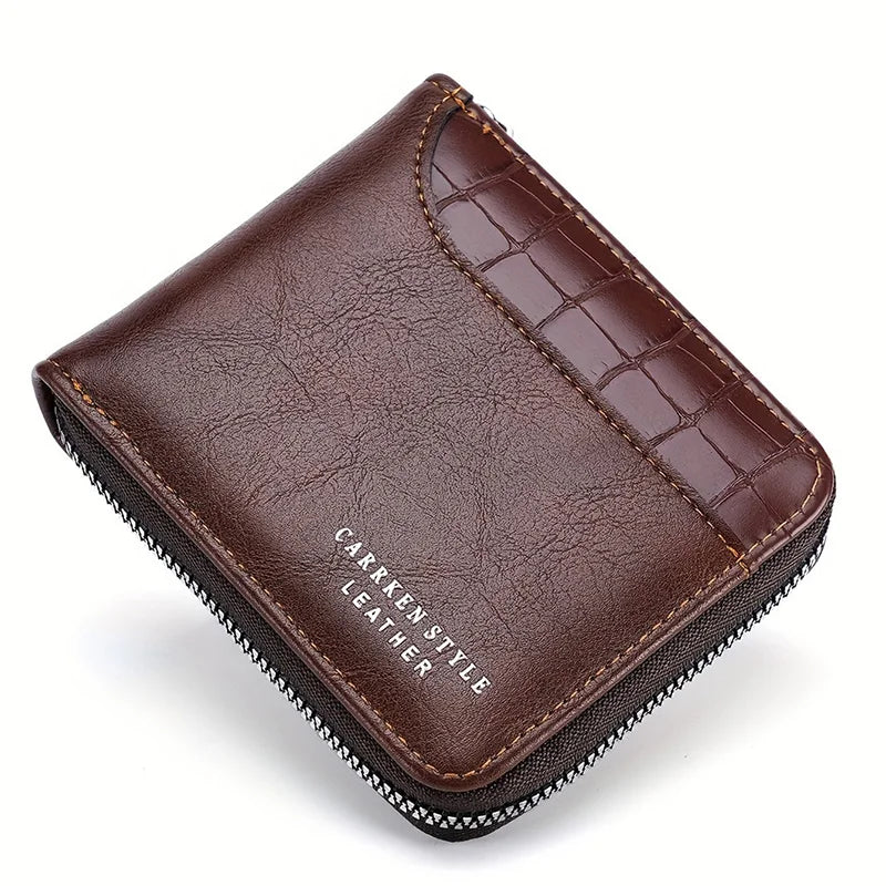 Portefeuille de luxe en cuir pour hommes avec fermeture éclair, porte-cartes, porte-monnaie, protection RFID, cadeau pour hommes, sac à main