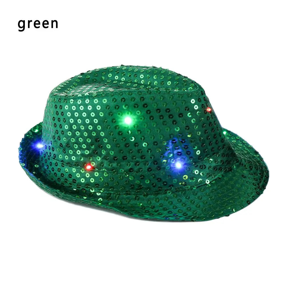 Unisex Light Up Flashing Led Fedora Trilby Jazz Hat Panama Cap Sequin