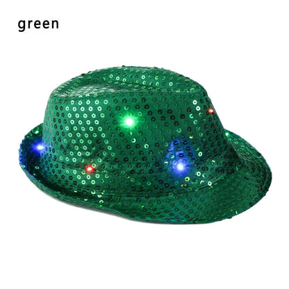 Unisex Light Up Flashing Led Fedora Trilby Jazz Hat Panama Cap Sequin