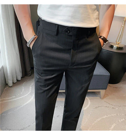 High Quality Fashion Striped Casual Men's Suit Pants 2026 New Business Office Social Wedding Slim Fit Trousers Oversized Size