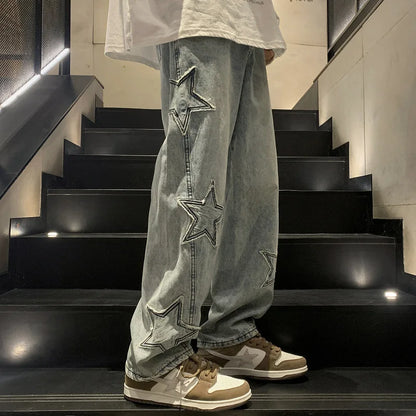 Asian Size American Hiphop Star Jeans Men Pants Men's High Street Trendy Brand Loose Straight Leg Wide Leg Pants Jeans Men Pants
