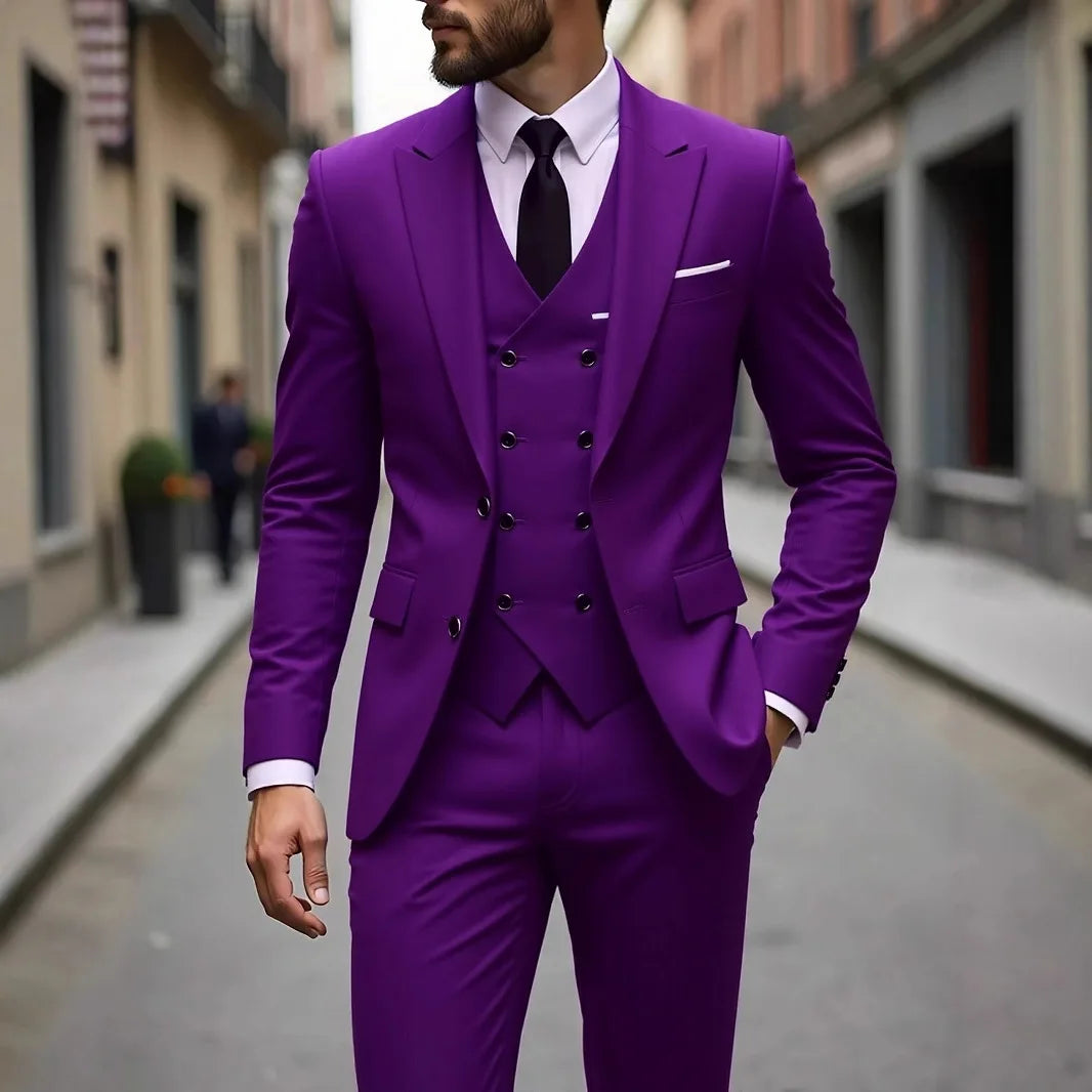Four Seasons Wedding Groom Suit Big Size Business Formal Slim Fit Korean Style Three Piece Set Mens Tuxedo