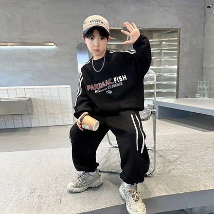 Spring Autumn Boys Striped Sports Sweatshirt+Sweatpant Workout Set School Kids 2PCS Tracksuit Children Outfit Jogger Suit 5-16Yr