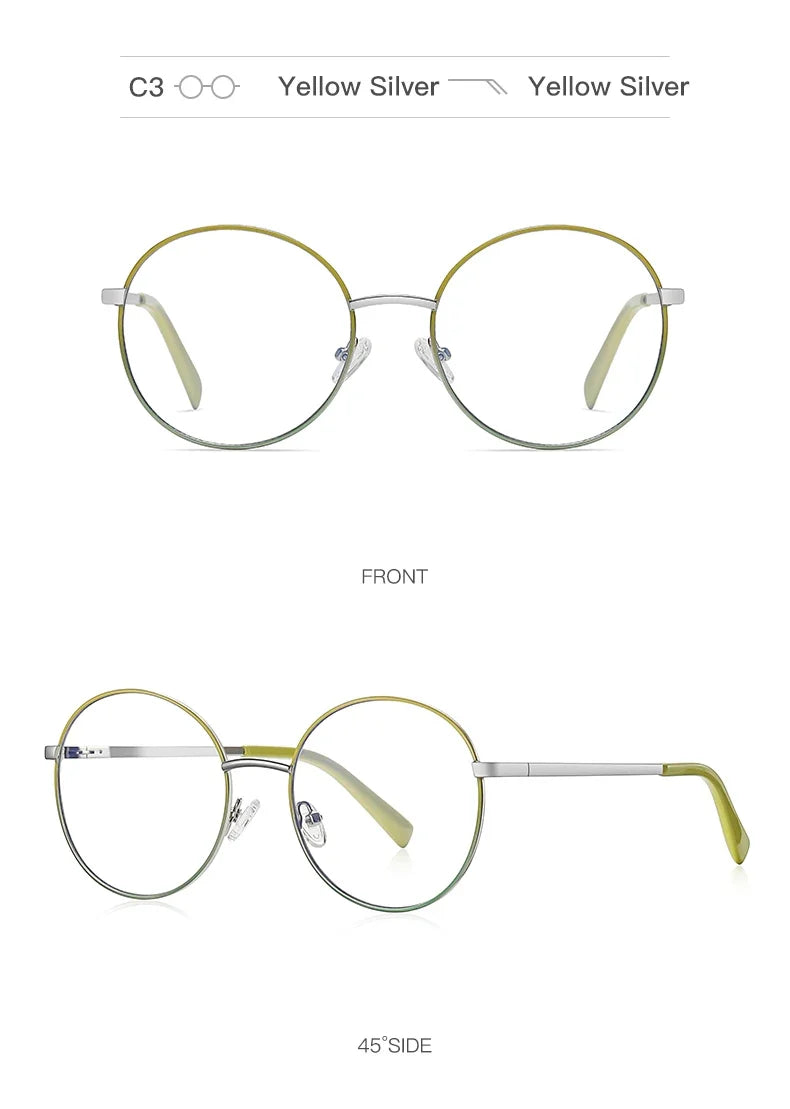 Retro Round Myopia Prescription Glasses Hyperopia for Women Reading CR39 Anti Blue Light Optical Eyeglasses Frame PFD3082