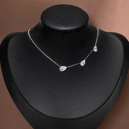 3-Stones Waterdrop Moissanite Pendant Necklace for Women 925 Silver 4-3-2Carat East West Pear Cut Diamond Neckchain Fine Jewelry