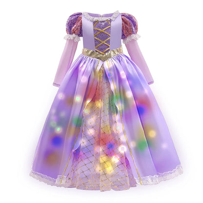 2025 Evening Party Girls LED Lights Elsa Anna Kids Princess Dress Coslplay Halloween Luminous Prom Gowns