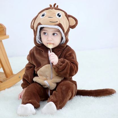 Cute Monkey Tiger Dinosaur Cosplay Costumes Boys Girls Toddler Animal Jumpsuit Baby Rompers Infant Clothes Pyjamas Kids Kigurumi