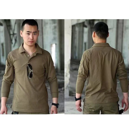 Men's Quick Dry pullover Long Sleeve Shirts Summer Plus Size Breathable Clothes Tactical Elastic Plain Turn-down T-shirts