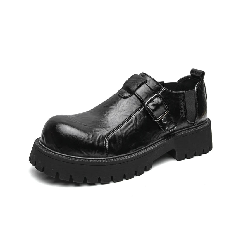 Thick Bottom Leather Mens Dress Shoes Lace-Up Formal Male Casual Shoes Street Style Business Shoes Non-slip Man Oxfords Footwear
