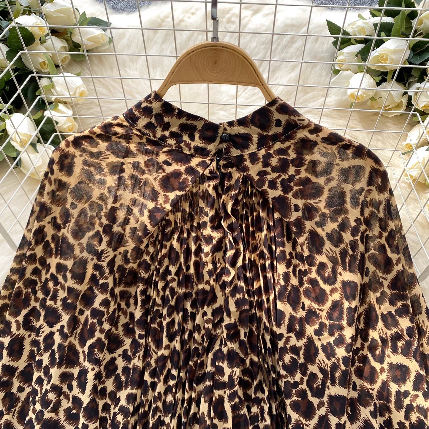 Autumn Leopard Print Blouse Women Bow Neck Long Sleeves Loose Top Korean Style Ins Polka Dot Chiffon Shirt 2025