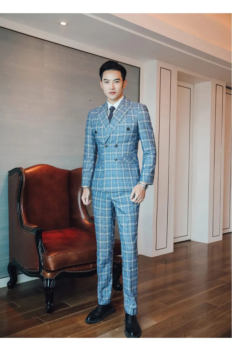 27 Colors ( Blazer + Vest + Pants ) Boutique Fashion Plaid Formal Office Business Mens Suit Three Pieces Groom's Wedding Dress