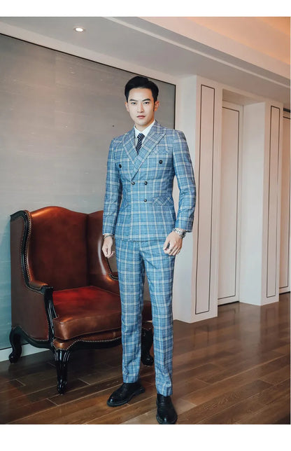 27 Colors ( Blazer + Vest + Pants ) Boutique Fashion Plaid Formal Office Business Mens Suit Three Pieces Groom's Wedding Dress