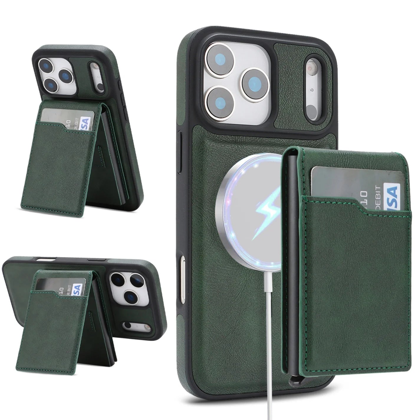 Magnetic Wallet Phone Case for iPhone 13 14 15 16 17 Pro Max, Wireless Charging Foldable Stand, Card Holder Protective Cover