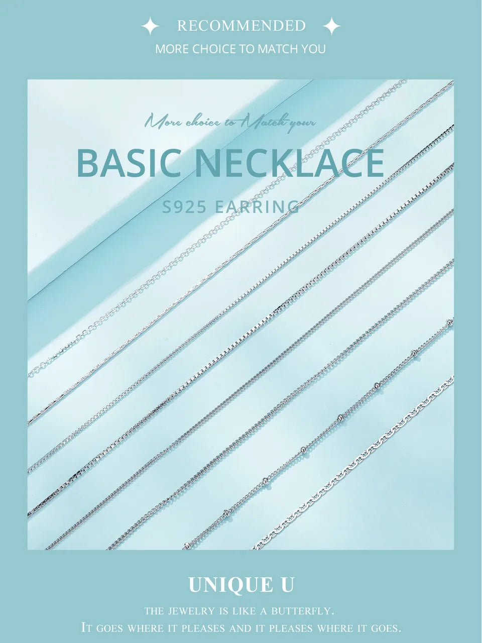 925 Sterling Silver Basic Chain Necklace Collection Box Chain Necklace Bead Chain Link for Women Simple Fine Jewelry
