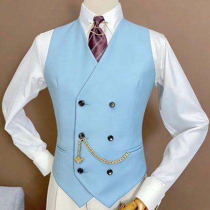 Men Vest Black Double Button V Neck Solid Waistcoat For Wedding Birthday Banquet Party Office Business Work Daily Men Suit Vest