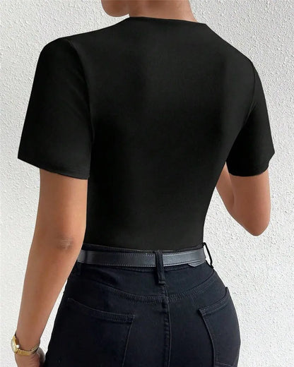 Luxury Europe and the United States Spring and Summer New Slim-fit Draw Pleated Short-sleeved Onesie Women's T-shirt
