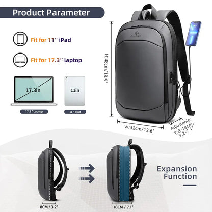 Business Backpack for Men 17 Inch Laptop Backpack with USB Port Slim Expandable Waterproof Travel Bag Large Work Computer Bag