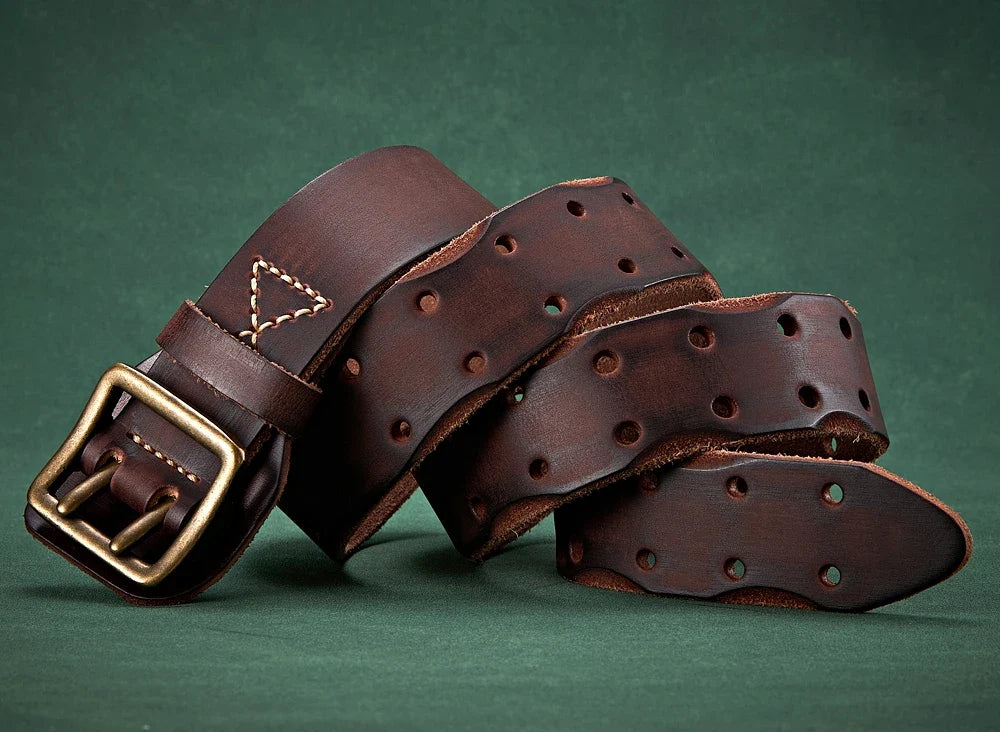3.8CM Luxury Thick Real Genuine Leather Men Belt Double Buckle Belt Ceinture Leather Belt Men Jeans Trouser Belt Cowboy