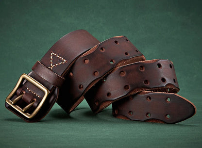 3.8CM Luxury Thick Real Genuine Leather Men Belt Double Buckle Belt Ceinture Leather Belt Men Jeans Trouser Belt Cowboy