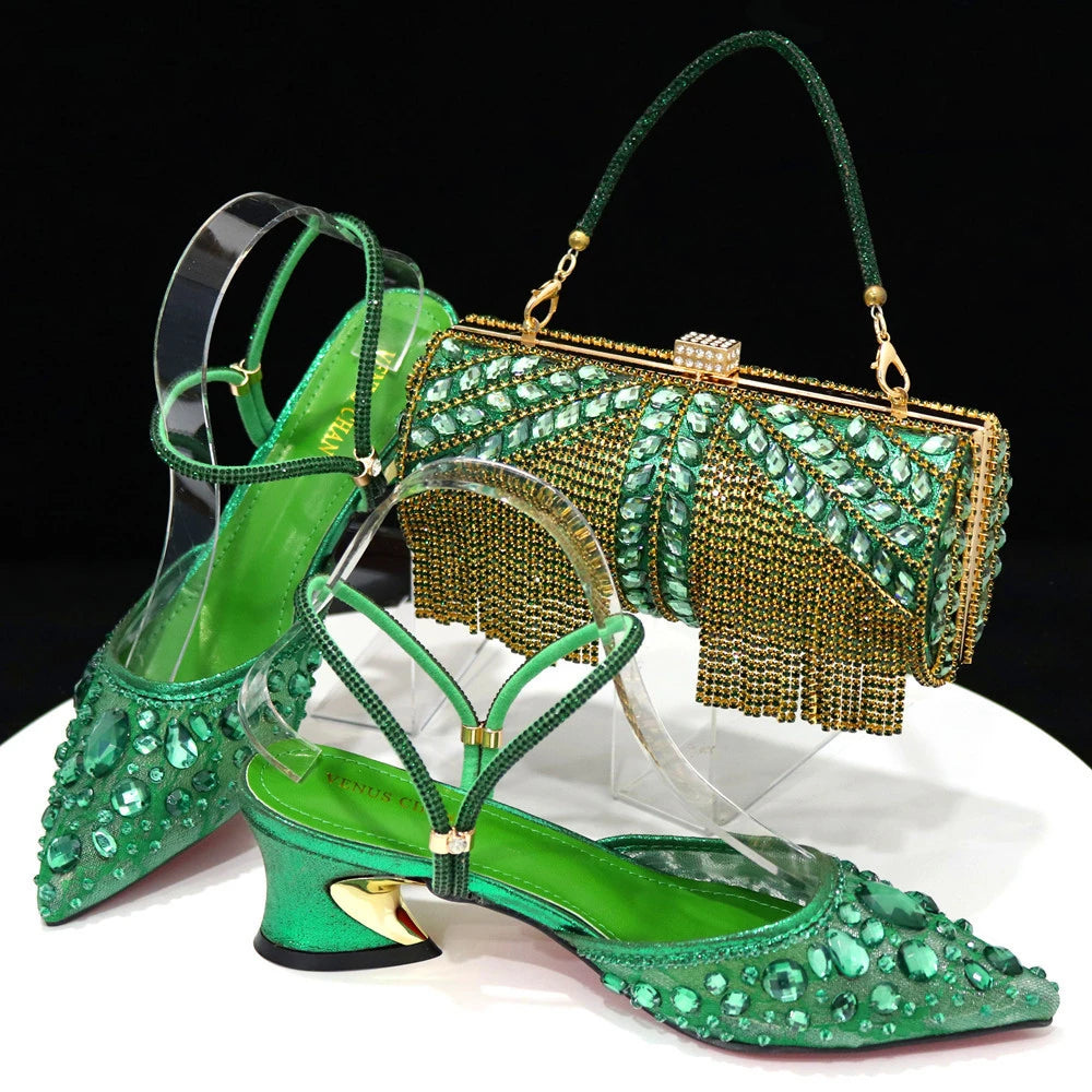 2023 New Italian Design Noble Dual-Purpose Three-Dimensional Bag And Ladies Heel Shoes Shiny Material For Nigeria Wedding Party