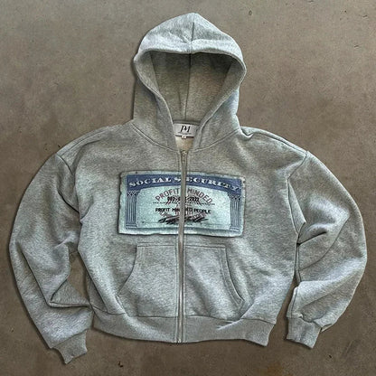 Y2K Retro Zip Up Hoodie Hip-Hop Printed Letter Casual Streetwear For Men And Women Gothic Harajuku Fashion Oversized Sweatshirts