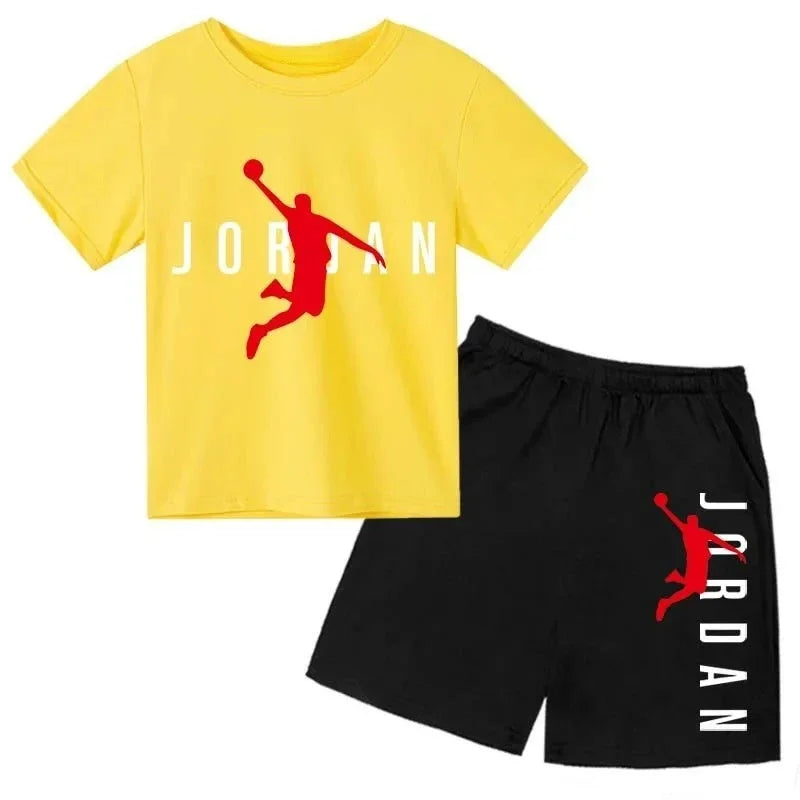 Summer Brand Letter Print Short Sleeve Kid T-shirt+shorts 2pcs Set for Boys and Girls Fashionable Casual Children's Set Outfits
