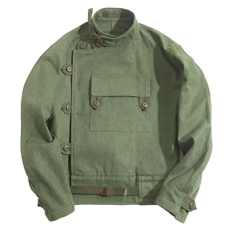 Retro 16oz Canvas Swedish Motorcycle Green Jacket Pocket Bomber Jacket Casual Hunting Work Outwear for Men Spring and Fall