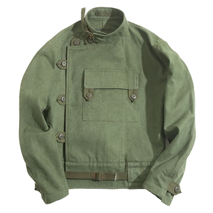 Retro 16oz Canvas Swedish Motorcycle Green Jacket Pocket Bomber Jacket Casual Hunting Work Outwear for Men Spring and Fall