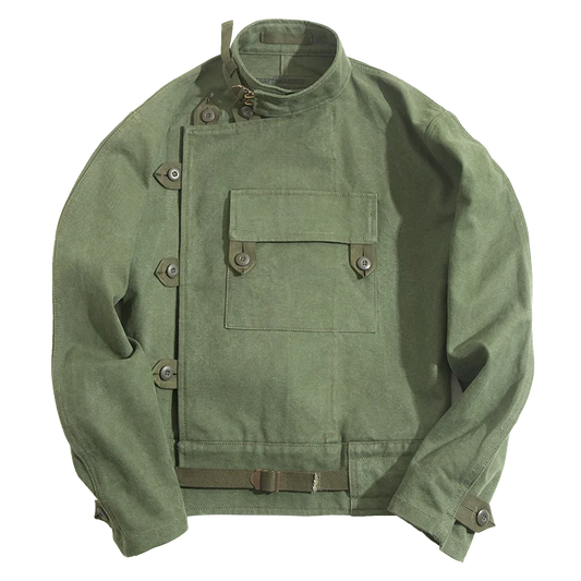 Retro 16oz Canvas Swedish Motorcycle Green Jacket Pocket Bomber Jacket Casual Hunting Work Outwear for Men Spring and Fall