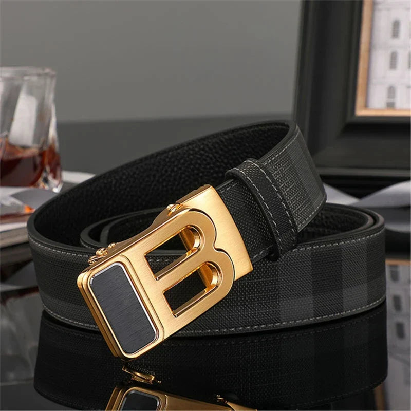 New Width 3.4cm Men's Belt Business Formal Real Leather Canvas Male Belt High Quality Metal Automatic Buckle Belt for men jeans
