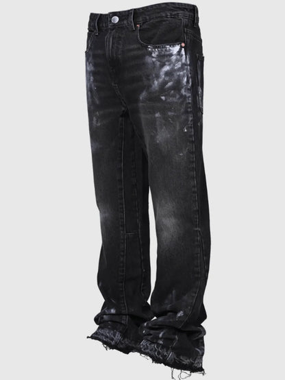 Men's Fashion Jeans Work Pants, European and American Fashion Workwear Elastic Patchwork Denim Layered Flared Pants S-XXL