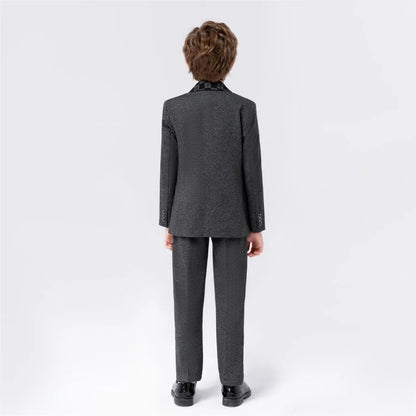 New Handsome Kids Suit Set 5 Pieces Blazer Vest Pants Bow-tie Brooch Classic Boys Suits For Piano Performance Birthday Party