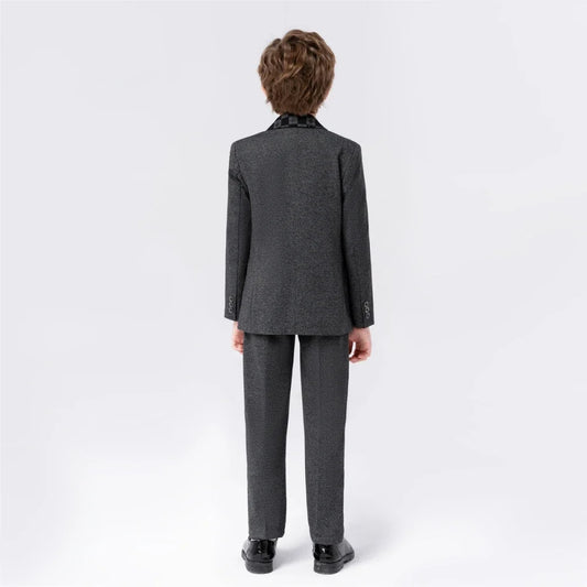 New Handsome Kids Suit Set 5 Pieces Blazer Vest Pants Bow-tie Brooch Classic Boys Suits For Piano Performance Birthday Party