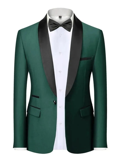 Mens Blazer Slim Fit Suit Jacket 1 Button Velvet Shawl Collar Wedding Formal Suit Jacket