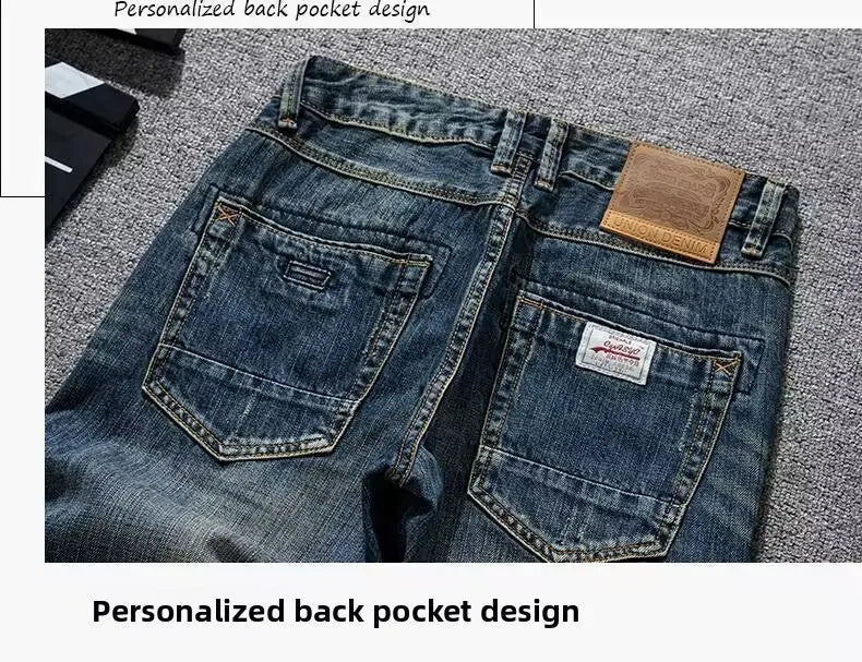 Spring Autumn Trendy Vintage Washed Jeans Men's Loose Straight Leg Fashionable Youth Casual Cotton Denim Anti-Bacterial