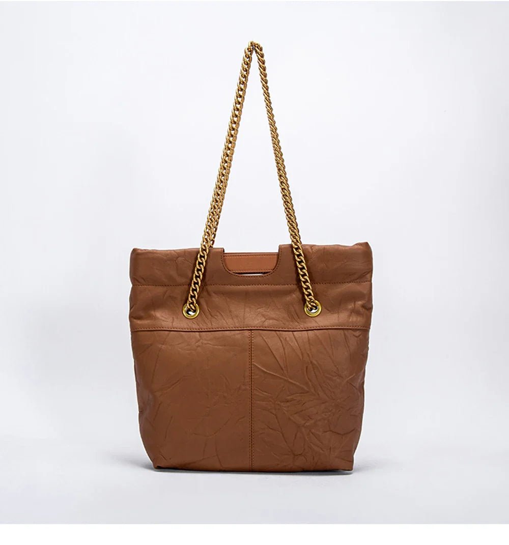 Body Design Solid Color Large Capacity Fashionable New Product Women's Shoulder Bag Chain Shoulder Strap Unique Folded Bag