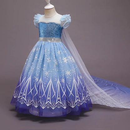 Kids Girl Cosplay Elsa Princess Costume Luxury Sequins Birthday Prom Gown Fancy Carnival Toddler Clothing Halloween Role Playing