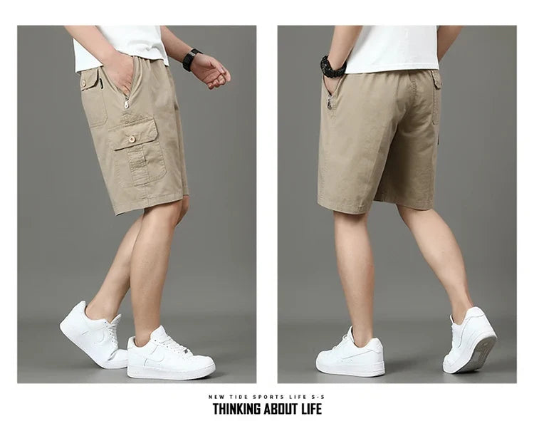Summer new men's work shorts pocket zip trend versatile casual trousers five work trousers