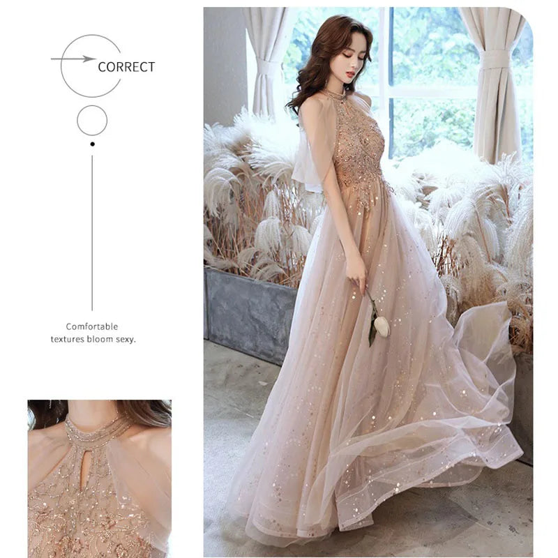 Champagne Dresses Elegant Women's Evening Dress New Banquet Style Bridesmaid Dress Fairy Quinceanera Dress Sukienki Customized