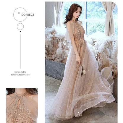 Champagne Dresses Elegant Women's Evening Dress New Banquet Style Bridesmaid Dress Fairy Quinceanera Dress Sukienki Customized