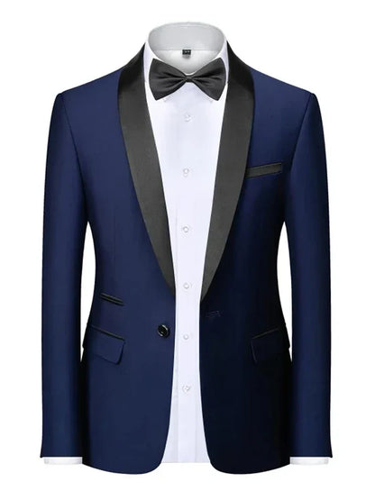 Mens Blazer Slim Fit Suit Jacket 1 Button Velvet Shawl Collar Wedding Formal Suit Jacket