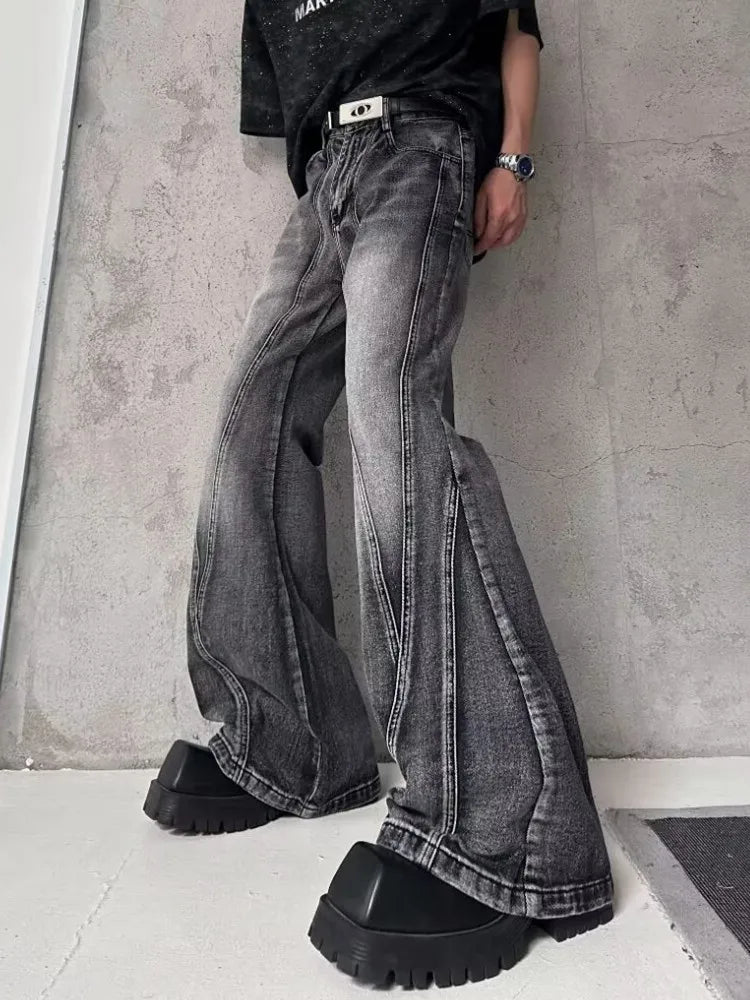 2026Trashy Y2K Streetwear Washed Grey Baggy Stacked Flare Jeans Pants Men 90S Vintage Clothes Hip Hop Luxury Male Long Trousers