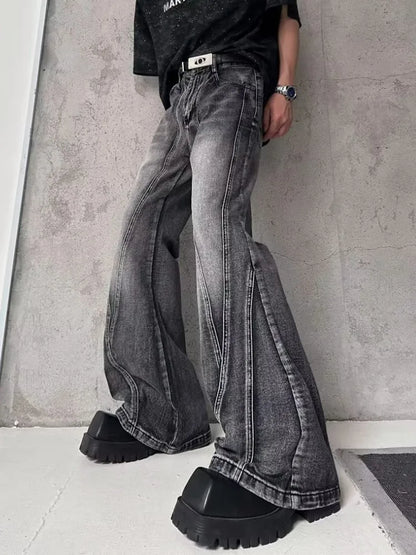 2026Trashy Y2K Streetwear Washed Grey Baggy Stacked Flare Jeans Pants Men 90S Vintage Clothes Hip Hop Luxury Male Long Trousers