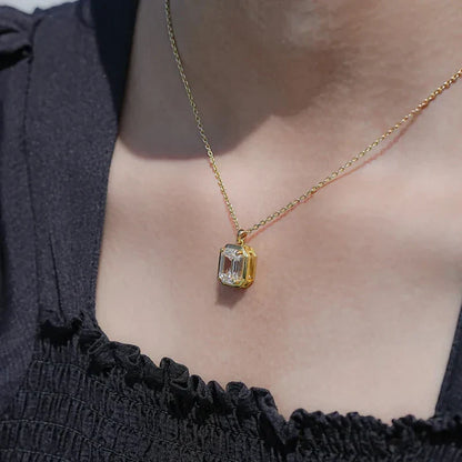 GRA Certified 4.0CT Emerald Cut Moissanite Fashion Solitaire Pendant Necklaces for Women Chains Fine Neck Jewelry Gifts