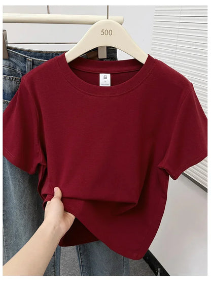2026 Summer New High Quality Casual Plus Size T Shirt Sexy Short Sleeved Sleeves Fashion Trend Solid Women Clothing Y2k Tops